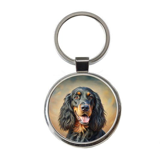 Gordon Setter Dog Illustration Round Metal Keychain