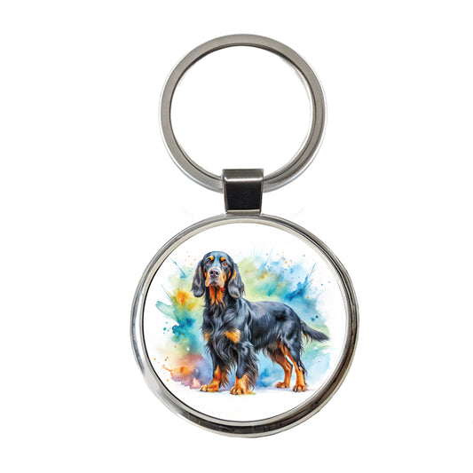 Gordon Setter Dog Watercolor Style Round Metal Keychain