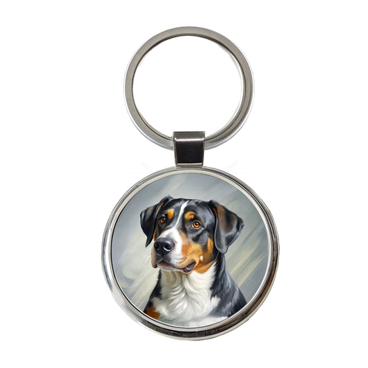 Greater Swiss Mountain Dog Illustration Round Metal Keychain