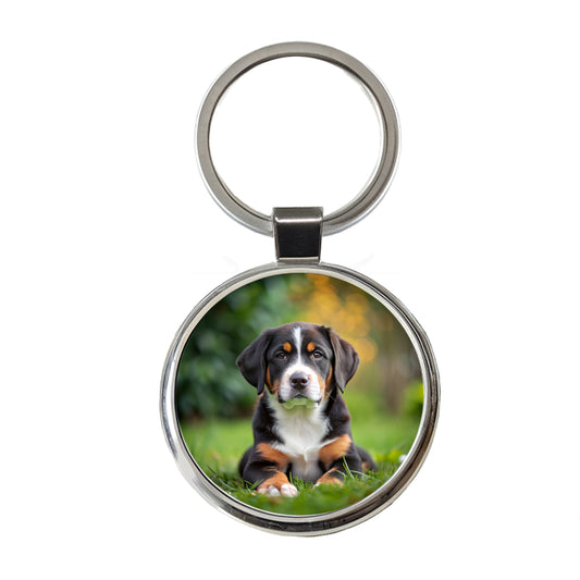 Greater Swiss Mountain Dog Puppy Photo Round Metal Keychain