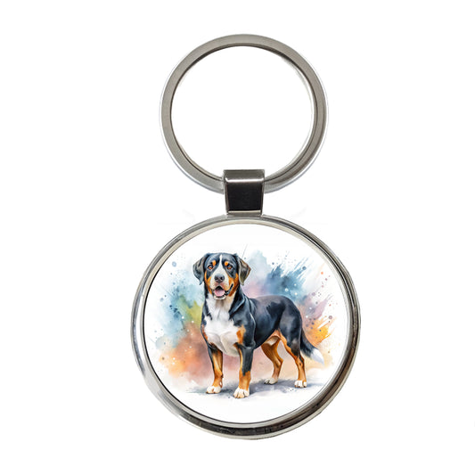 Greater Swiss Mountain Dog Watercolor Style Round Metal Keychain