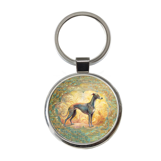 Greyhound Dog Art Nouveau Round Metal Keychain