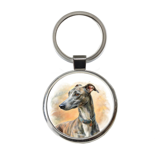 Greyhound Dog Illustration Round Metal Keychain