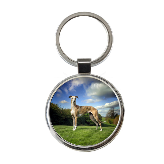 Greyhound Dog Photo Round Metal Keychain