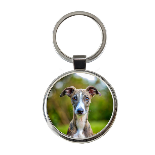 Greyhound Dog Puppy Photo Round Metal Keychain