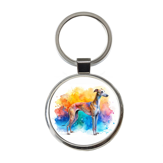 Greyhound Dog Watercolor Style Round Metal Keychain