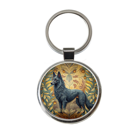Groenendael Belgian Sheepdog Dog Art Nouveau Round Metal Keychain