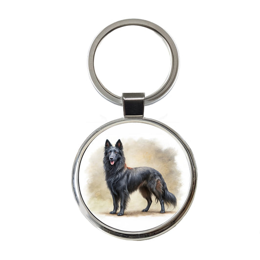 Groenendael Belgian Sheepdog Dog Illustration Round Metal Keychain