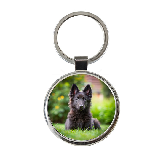 Groenendael Belgian Sheepdog Dog Puppy Photo Round Metal Keychain