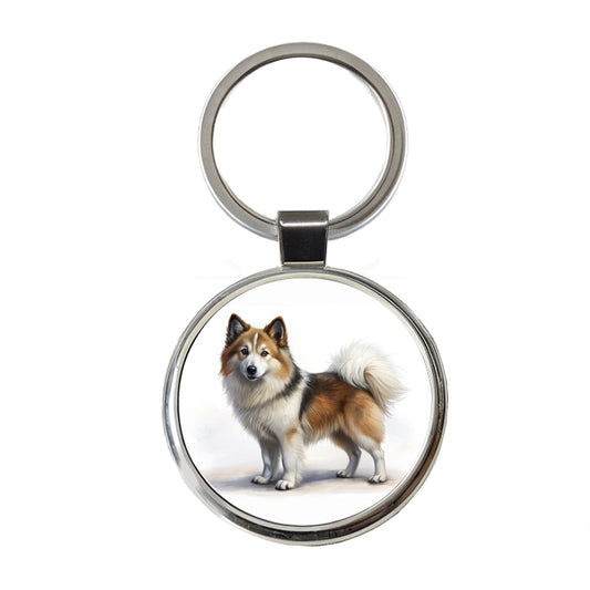 Icelandic Sheepdog Dog Illustration Round Metal Keychain