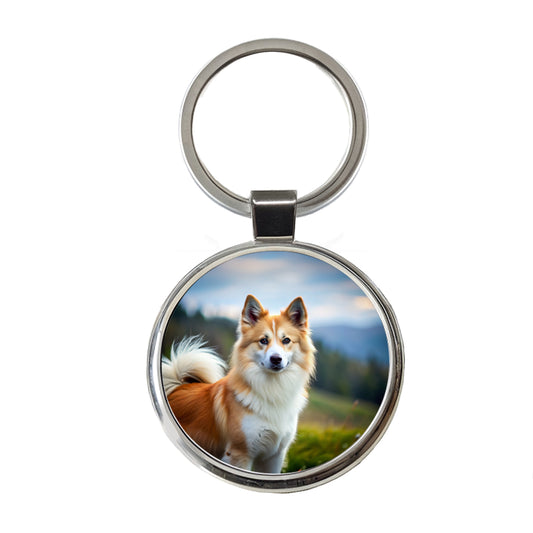 Icelandic Sheepdog Dog Photo Round Metal Keychain