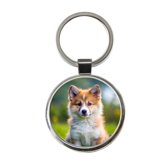 Icelandic Sheepdog Dog Puppy Photo Round Metal Keychain