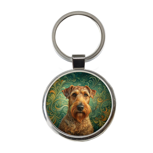Irish Terrier Dog Art Nouveau Round Metal Keychain