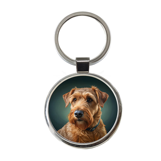 Irish Terrier Dog Illustration Round Metal Keychain