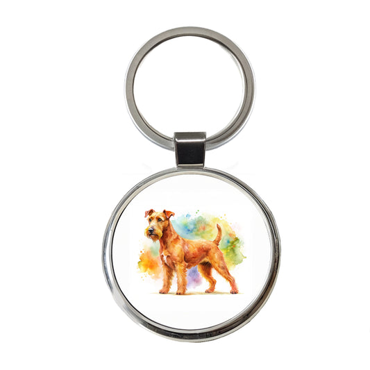 Irish Terrier Dog Watercolor Style Round Metal Keychain