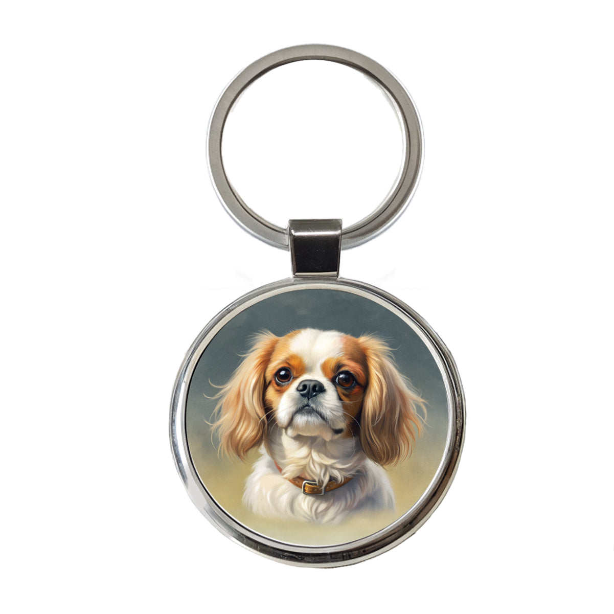Japanese Chin Dog Illustration Round Metal Keychain