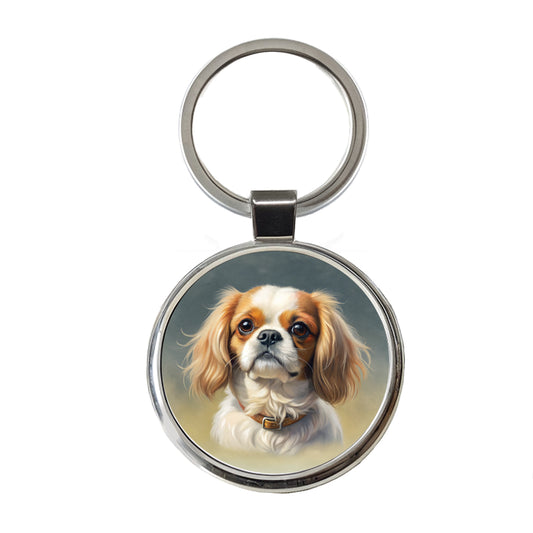 Japanese Chin Dog Illustration Round Metal Keychain