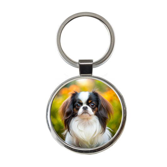 Japanese Chin Dog Photo Round Metal Keychain