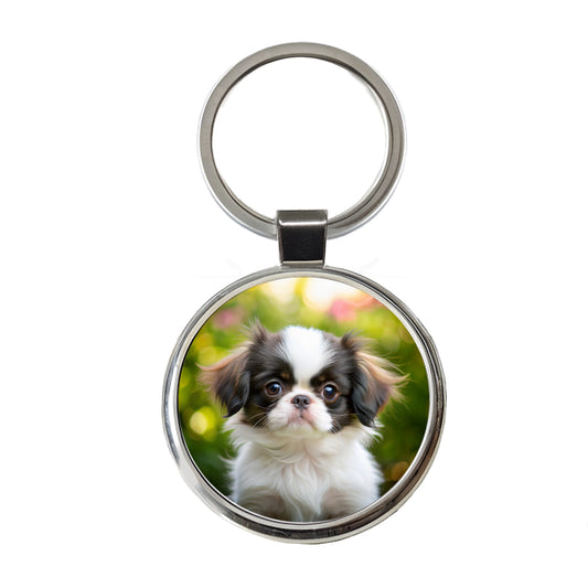 Japanese Chin Dog Puppy Photo Round Metal Keychain