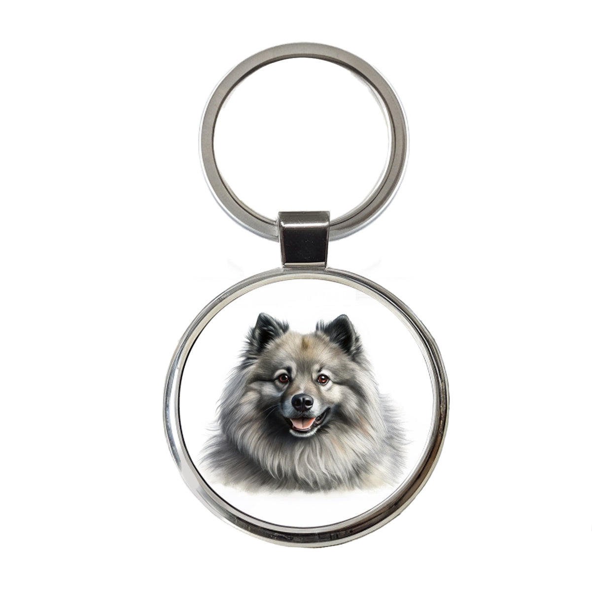 Keeshond Dog Illustration Round Metal Keychain