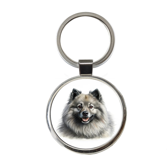 Keeshond Dog Illustration Round Metal Keychain
