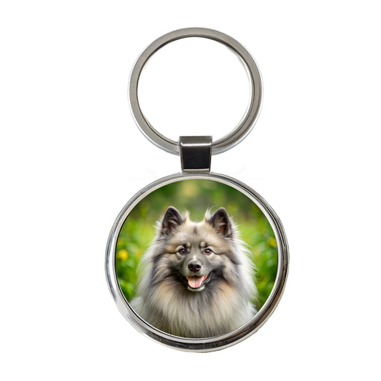 Keeshond Dog Photo Round Metal Keychain