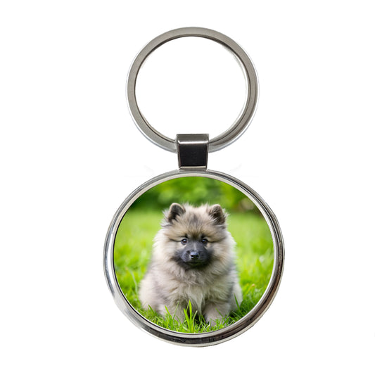 Keeshond Dog Puppy Photo Round Metal Keychain