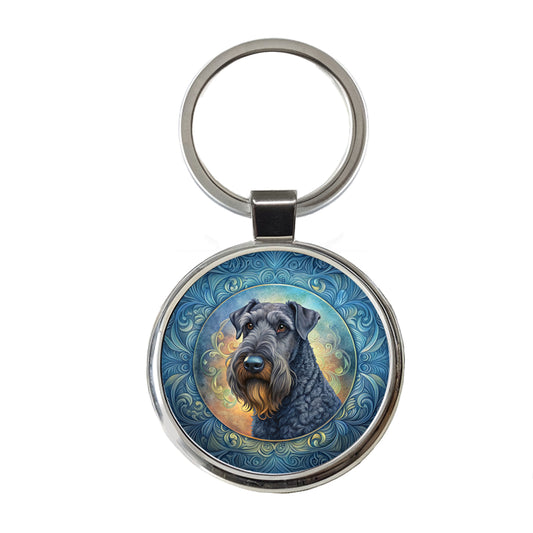 Kerry Blue Terrier Dog Art Nouveau Round Metal Keychain