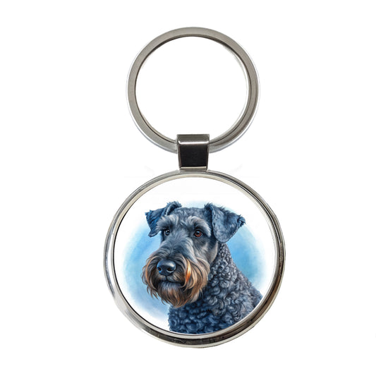 Kerry Blue Terrier Dog Illustration Round Metal Keychain