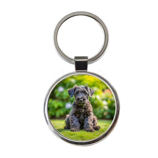 Kerry Blue Terrier Dog Puppy Photo Round Metal Keychain