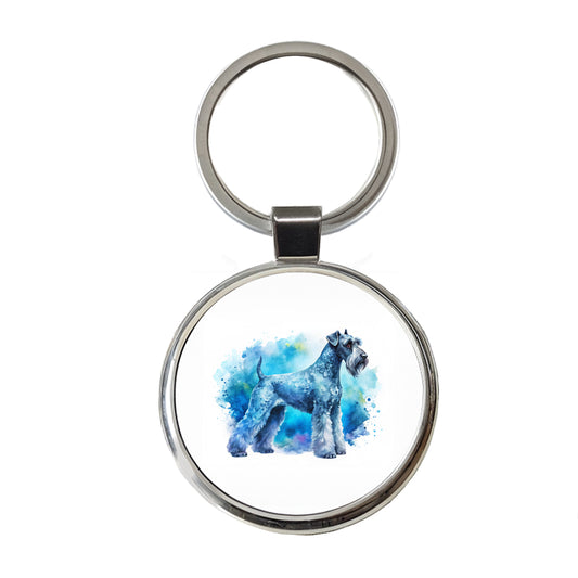 Kerry Blue Terrier Dog Watercolor Style Round Metal Keychain