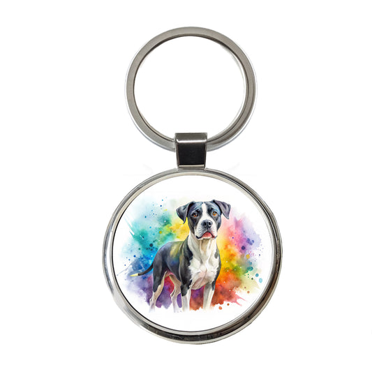 Labrabull Dog Watercolor Style Round Metal Keychain