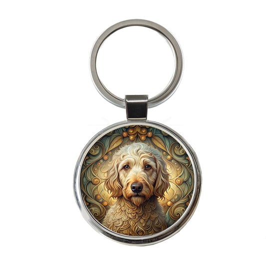 Labradoodle Dog Art Nouveau Round Metal Keychain