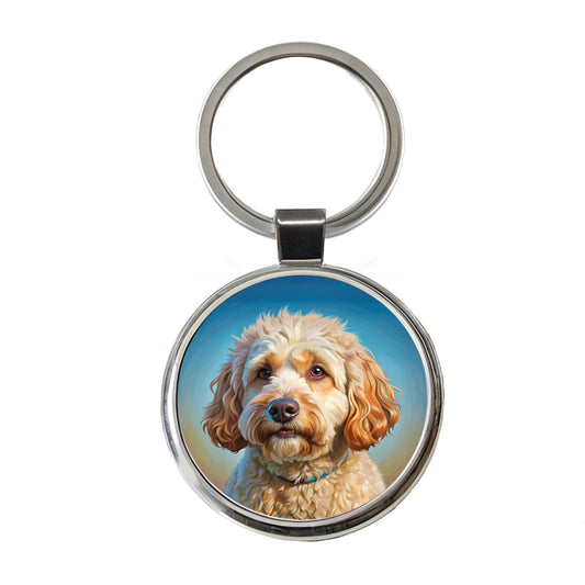 Labradoodle Dog Illustration Round Metal Keychain