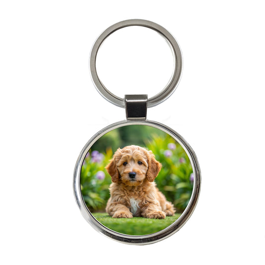Labradoodle Dog Puppy Photo Round Metal Keychain