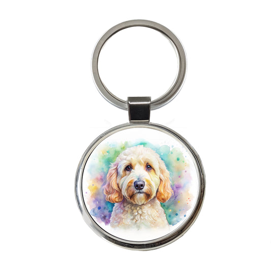 Labradoodle Dog Watercolor Style Round Metal Keychain