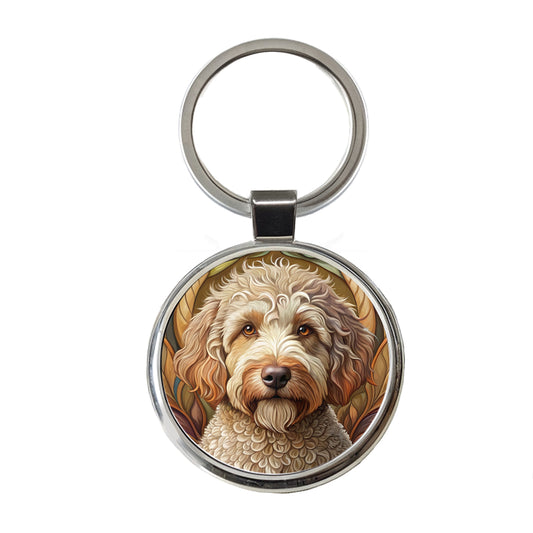 Lagotto Romagnolo Dog Art Nouveau Round Metal Keychain