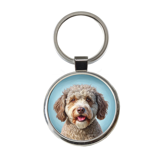 Lagotto Romagnolo Dog Illustration Round Metal Keychain