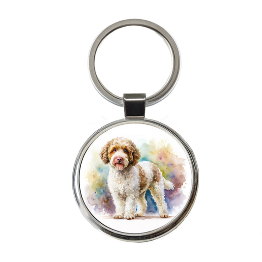 Lagotto Romagnolo Dog Watercolor Style Round Metal Keychain