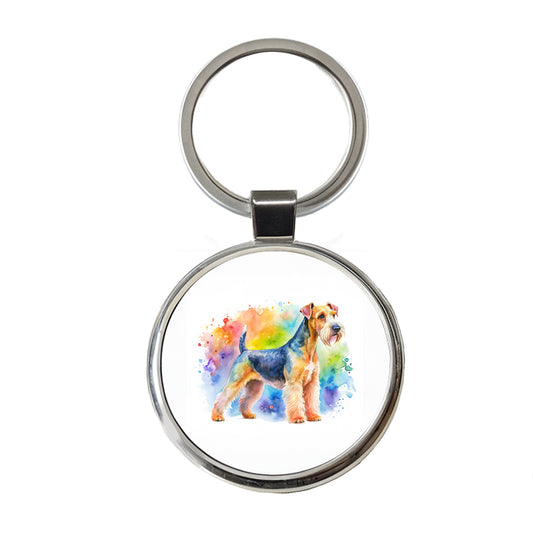 Lakeland Terrier Dog Watercolor Style Round Metal Keychain