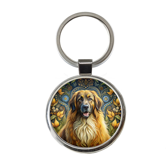 Leonberger Dog Art Nouveau Round Metal Keychain