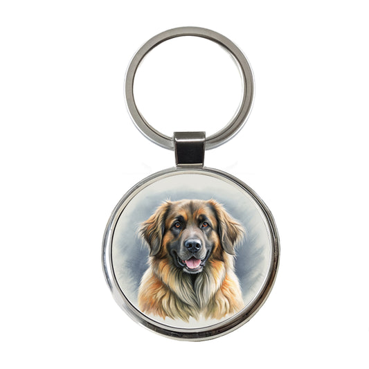 Leonberger Dog Illustration Round Metal Keychain