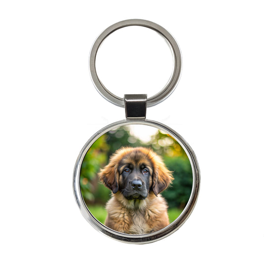 Leonberger Dog Puppy Photo Round Metal Keychain