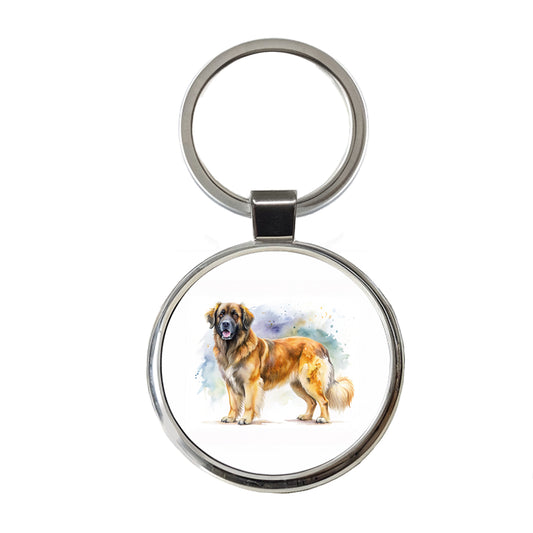 Leonberger Dog Watercolor Style Round Metal Keychain