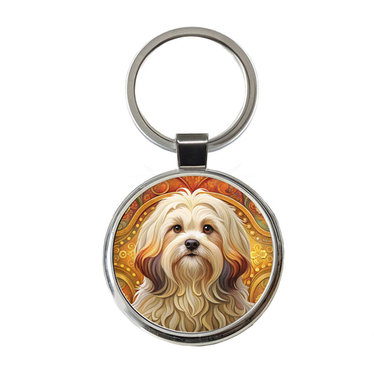 Lhasa Apso Dog Art Nouveau Round Metal Keychain