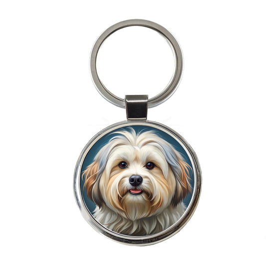 Lhasa Apso Dog Illustration Round Metal Keychain