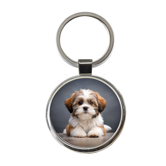 Lhasa Apso Dog Puppy Photo Round Metal Keychain
