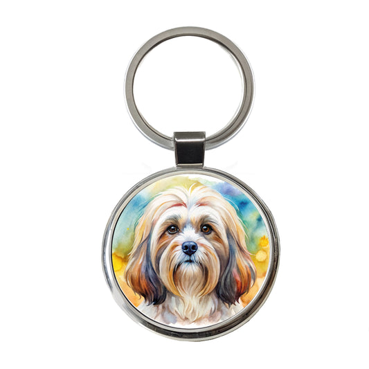 Lhasa Apso Dog Watercolor Style Round Metal Keychain