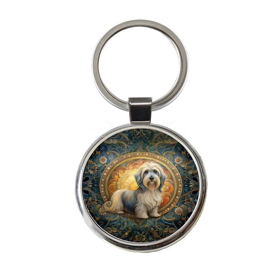 Lowchen Little Lion Dog Art Nouveau Round Metal Keychain