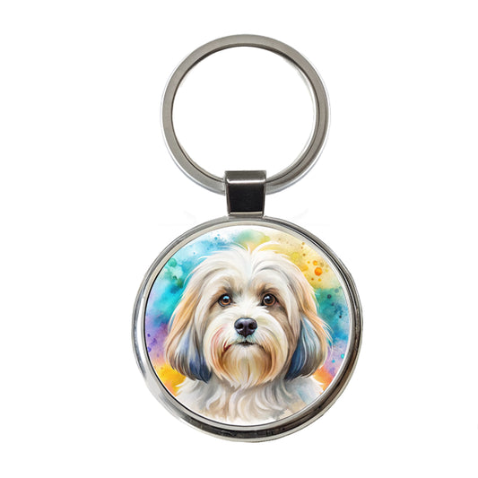 Lowchen Little Lion Dog Watercolor Style Round Metal Keychain